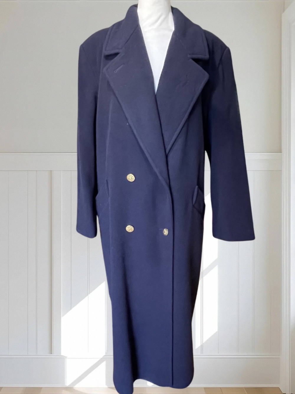 FORECASTER OF BOSTON Women's Vintage Navy 100% Pure Wool Long Coat + Free Gloves - Picture 2 of 16